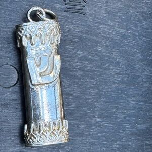 925 Mezuzah Pendant Oval Tube Contemporary & Yemenite Filigree